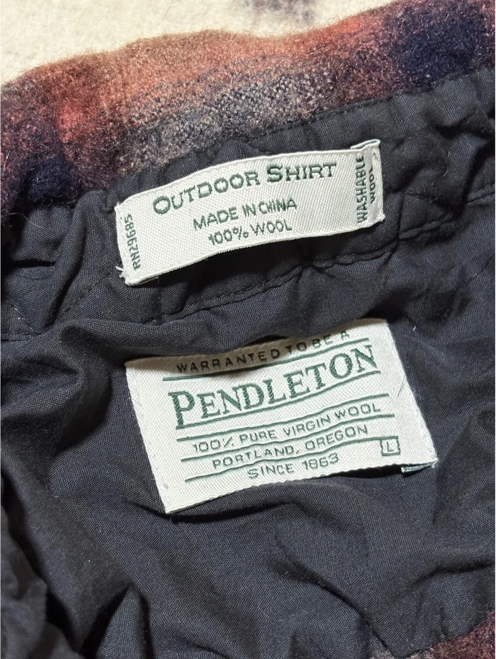 Vintage Pendleton Outdoor Shirt 100% Virgin Wool Large Plaid Button-Up